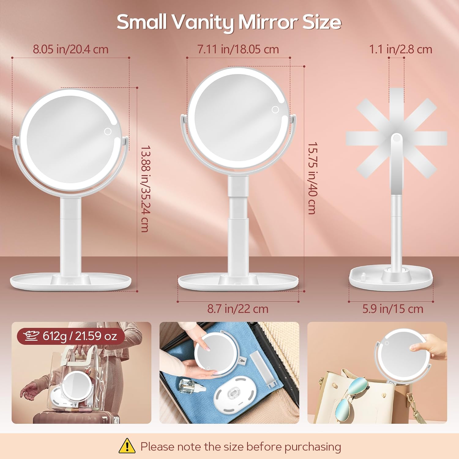 Vanity Mirror With Lights, 30X Magnifying Makeup Mirror With 3 Lighting And Adjustable Brightness, Rechargeable 2-Sided Height Adjustable Desk Mirror For Bathroom, Women Gifts For Mom