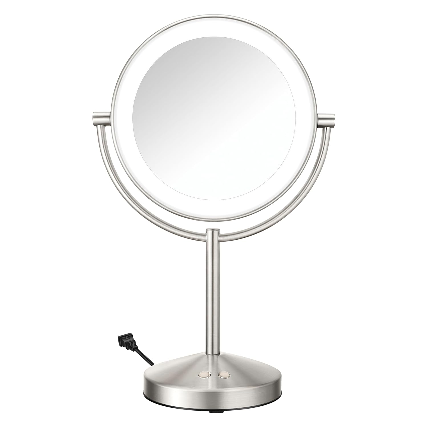 Conair LED Vanity Mirror, Double-Sided, 10X Maginification, Satin Nickel | Lighted Makeup Mirror With 3 Color Modes, 360° Rotation, a Satin Nickel Finish, a 5-Foot Power Cord, And An 8.5" Mirror