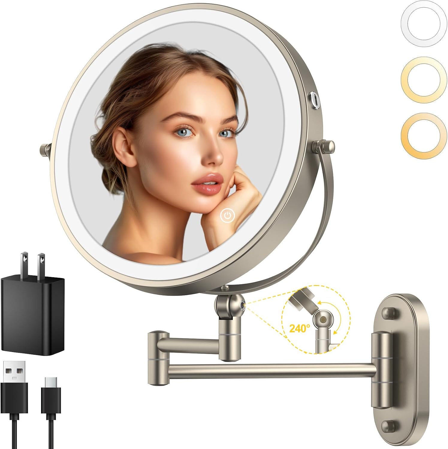 Overall design, wall-mounted form factor, and the integrated lighting that makes the mirror look premium and bathroom-ready.