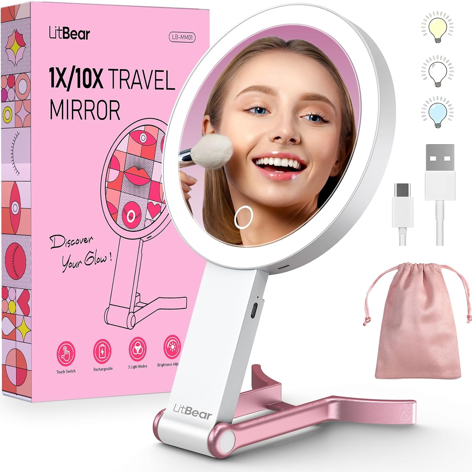Litbear Travel Makeup Mirror, 10X/1X
