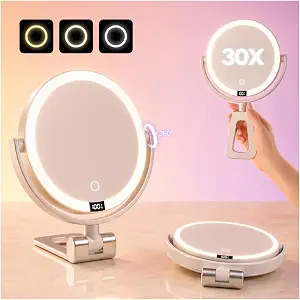 1X/30X Espelho de Maquiagem com Luz