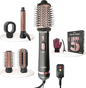 Oudim 5-In-1 Hot Air Styler & Hair Dryer Brush, 1200W Ionic Multi-Styler For Fast Drying, Smooth Blowouts, Volumizing & Curling, 5 Attachments, 3 Heat Settings, Black/Rose Gold