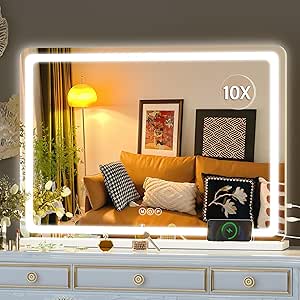Hasipu Vanity Mirror With Lights, 27.6" X 20" LED Makeup Mirror, Lighted Makeup Mirror With Dimmable 3 Modes, Touch Screen Control Vanity Mirror Round White