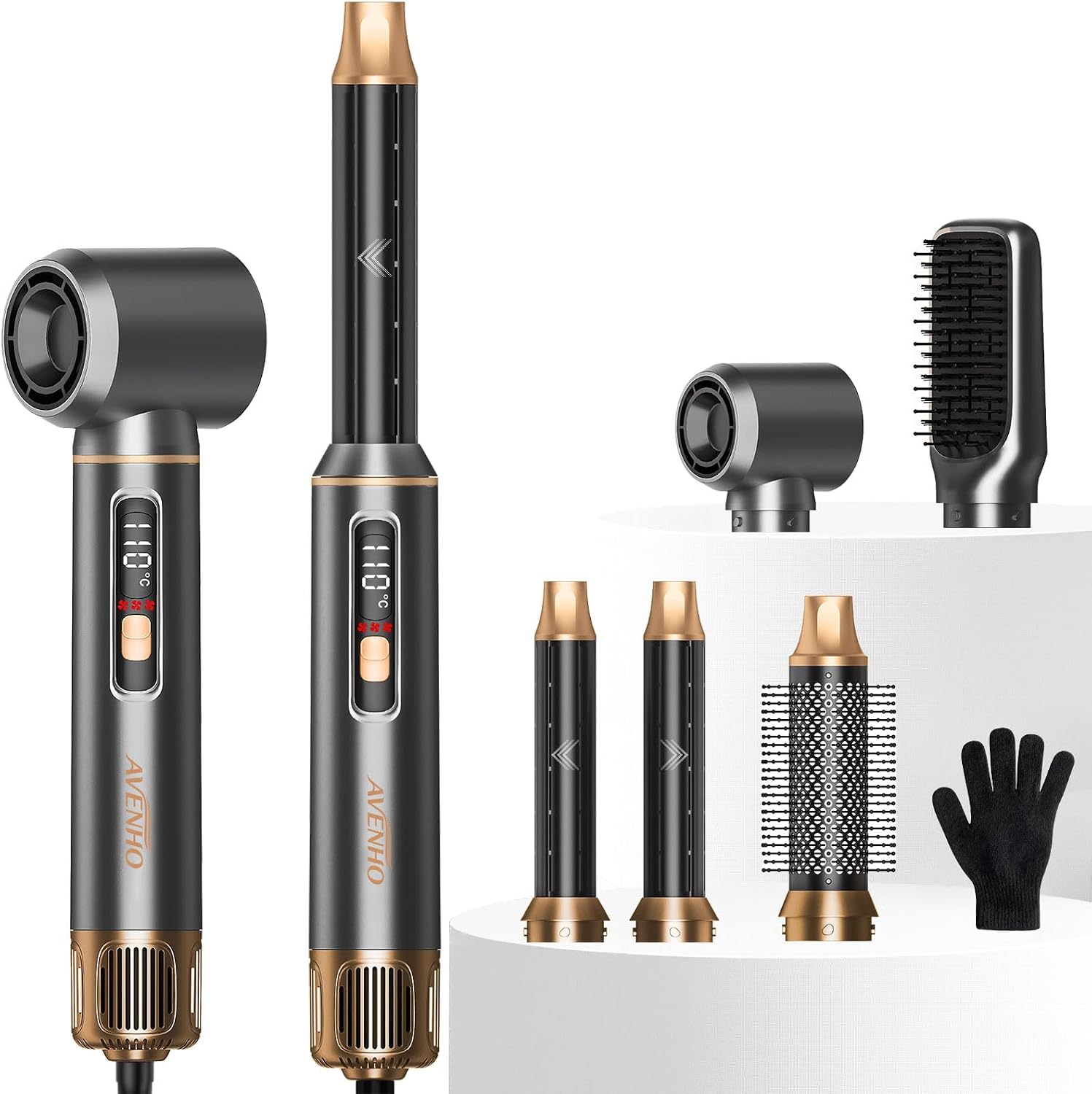 Shows the overall package and reinforces the all-in-one concept with multiple styling functions in one device.