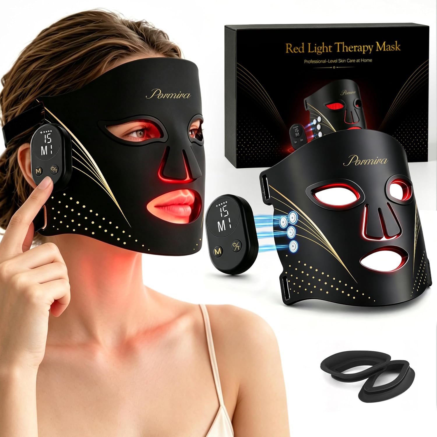 Overall form factor, full-face coverage, and the wireless LED mask design.