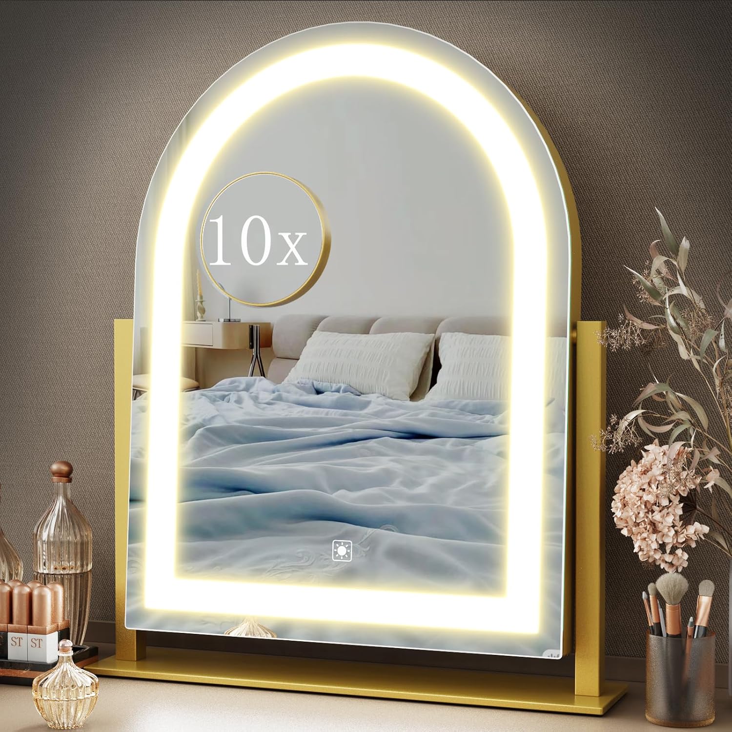 Gvnkvn Arched 15.2 In Lighted Makeup Mirror, 10X Magnifiers