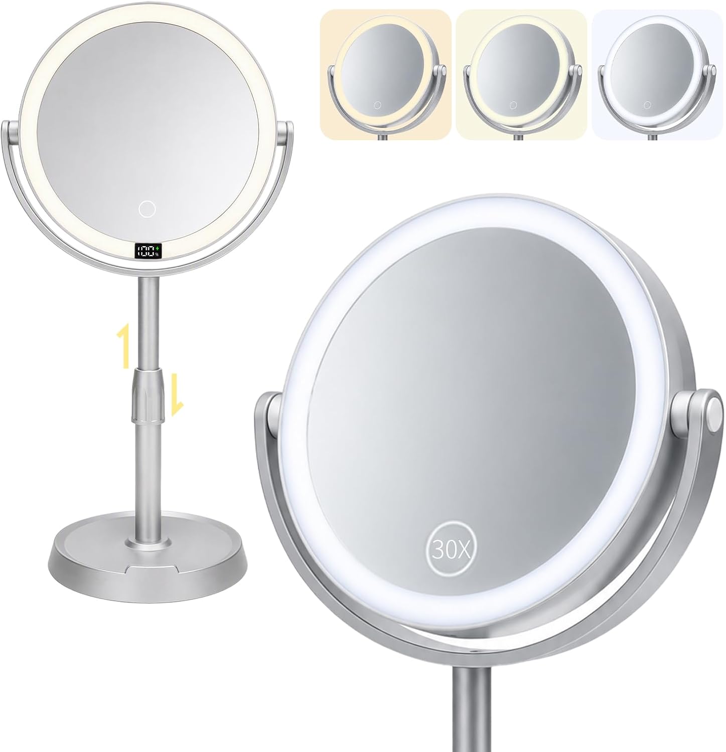 Makeup Mirror With Lights, 1X/30X Rechargeable Vanity Mirror With Lights