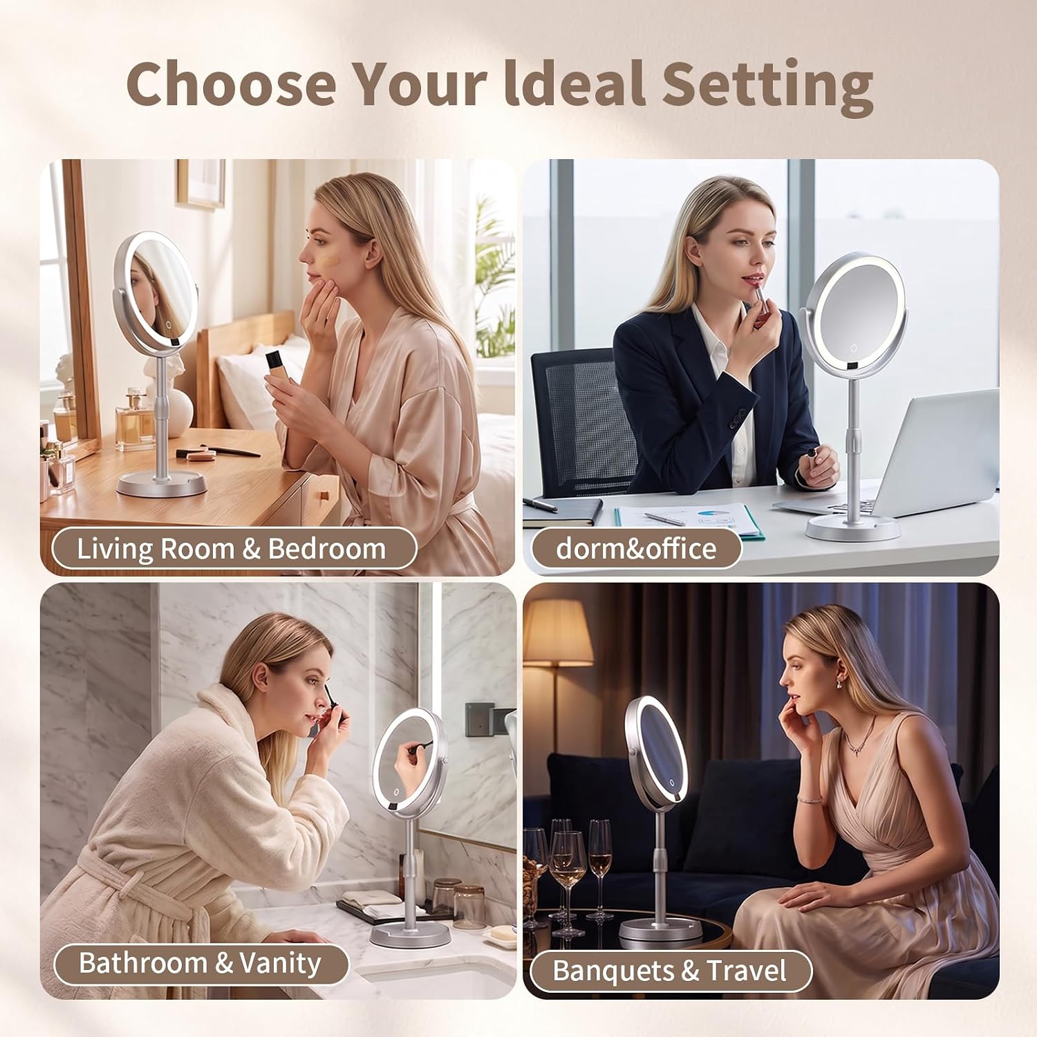 Reinforces dual-sided functionality, overall dimensions, or finish color.