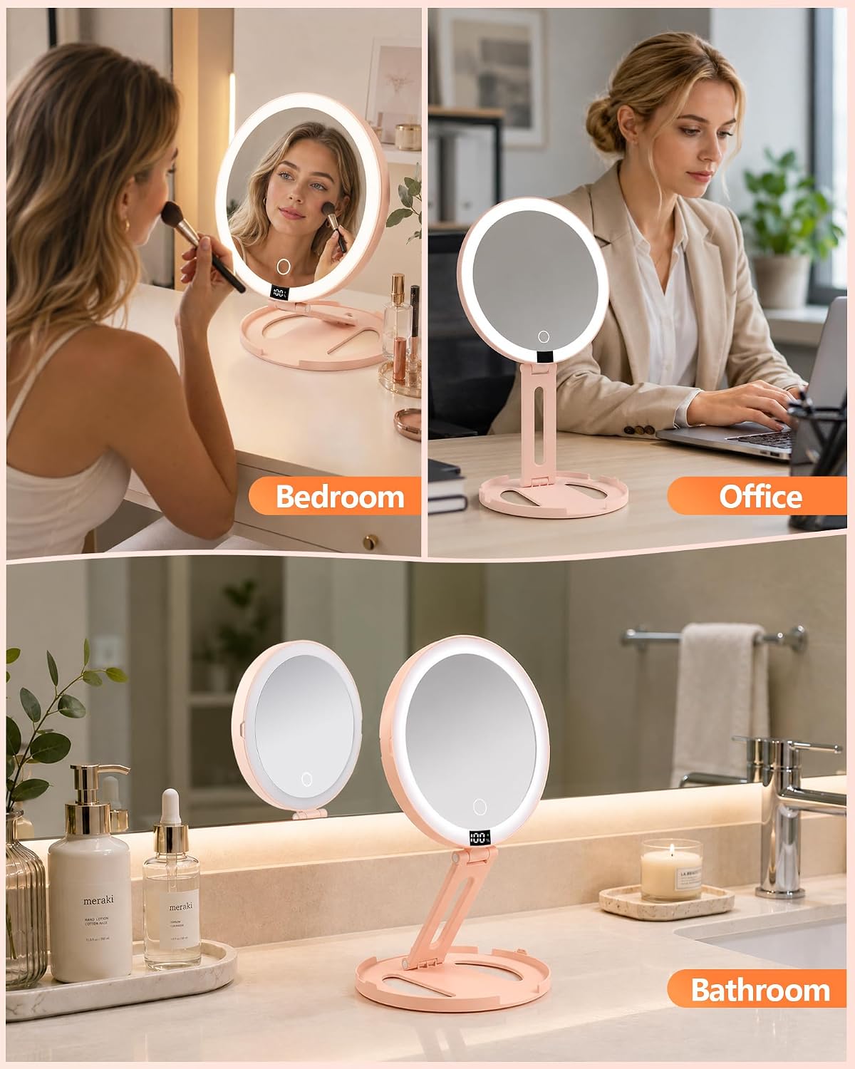 Foldable Travel Makeup Mirror With Lights 20X/1X Magnifying Mirror