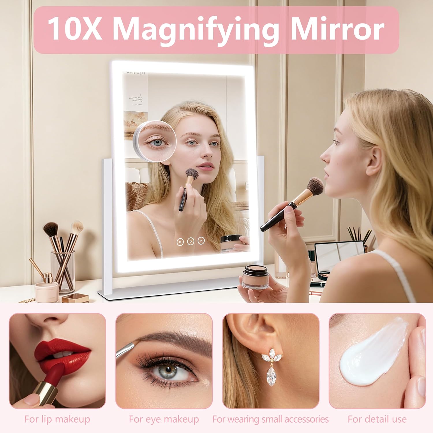 Included 10X magnifying mirror and how it complements detailed makeup application.