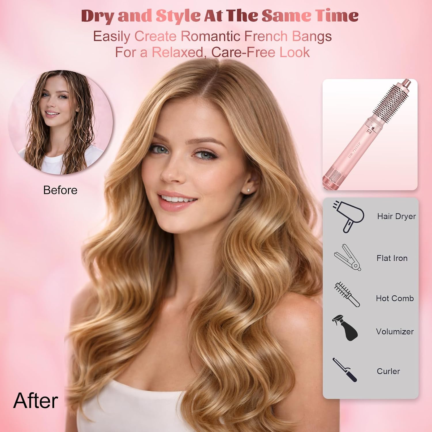 Shows attachment shape, size, and build details that matter for straightening, volumizing, or curling performance.