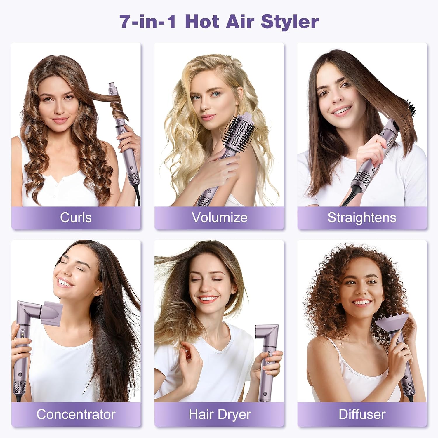 7Magic 7-In-1 Air Multi-Styler & Hair Dryer Brush With Auto-Wrap Curlers | 110,000 Rpm High-Speed Motor With Auto-Wrap Curlers, Negative Ions For Drying, Curling, Volumizing And Straightening.