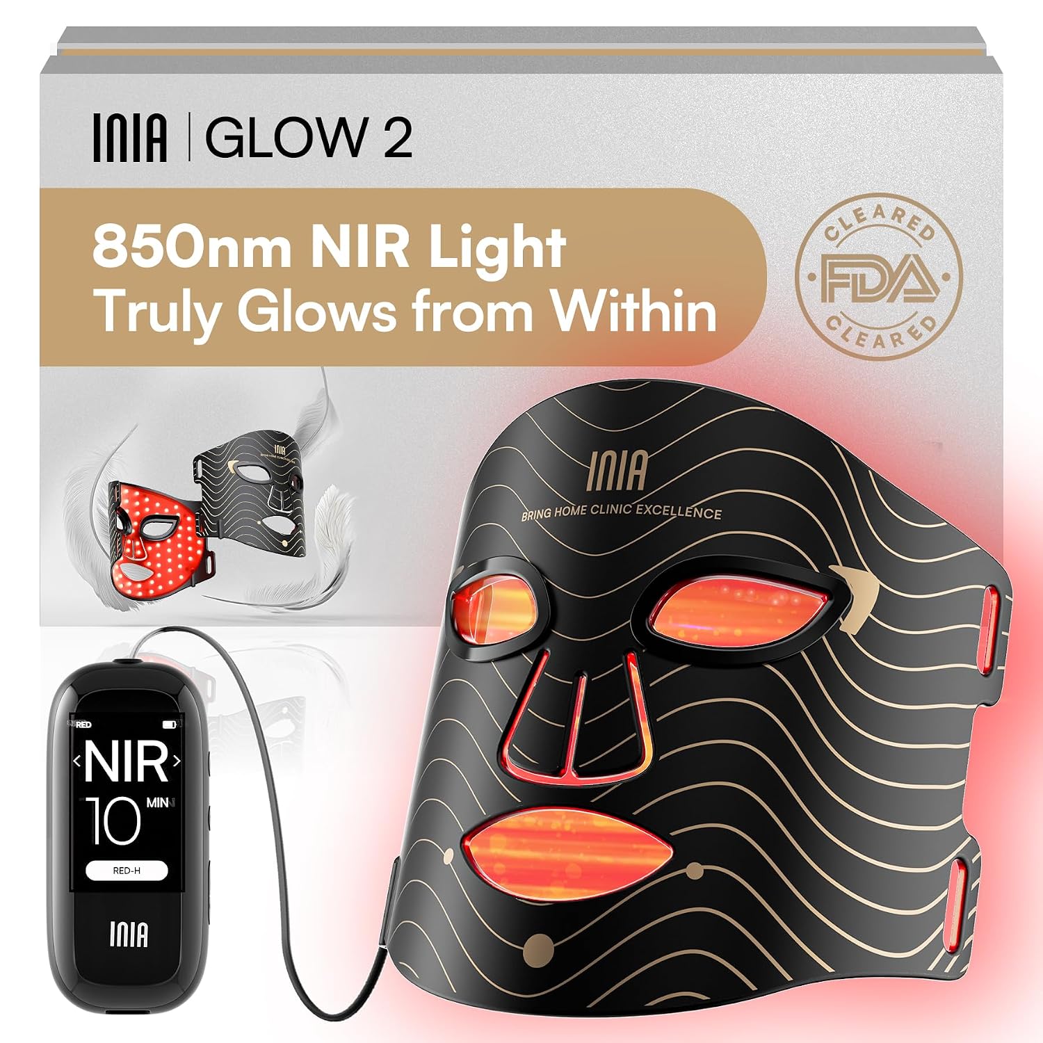 This image highlights the overall design, coverage area, and the fact that it is a dedicated face mask for red light therapy.